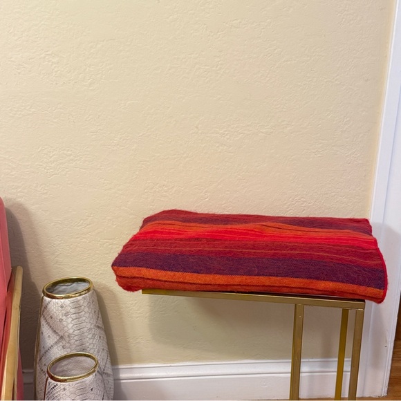 Alpaca Wool Throw Blanket Red Orange Stripe Made in Ecuador